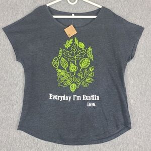 NEW Fuego Grapic Design Tee Shirt "Every Day I'm Rustlin" Grey Green